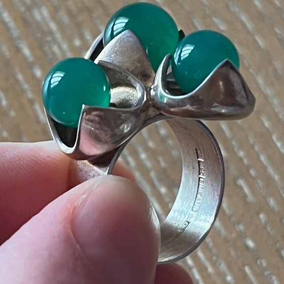 KULTASEPPÄ SALOVAARA Finland Modernist Sterling Silver Ring Chrysoprase Sz 7 MCM - Picture 13 of 13